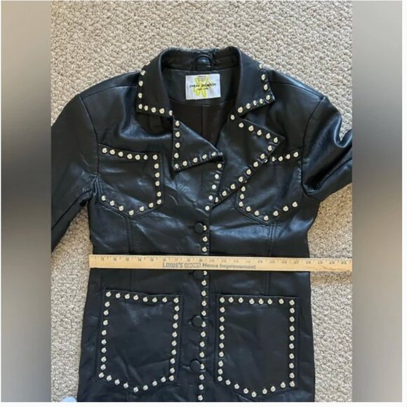 Colin LoCascio Anthropologie Studded Bernie Coat Vegan Leather Black size S - Picture 12 of 13